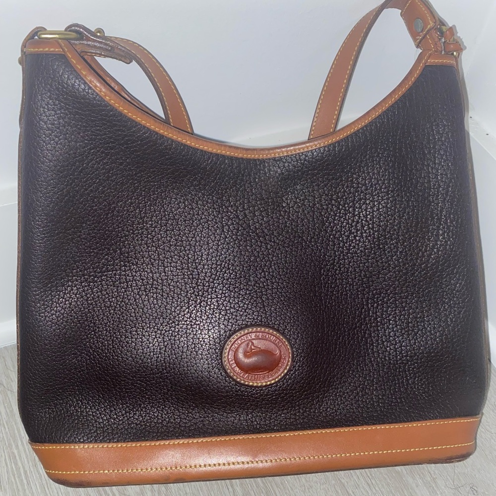 Genuine leather black and brown classic shoulder bag. Used